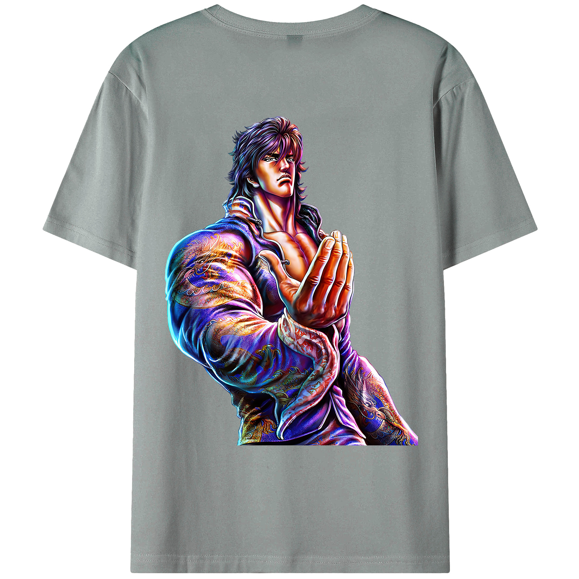 （画像用） 北斗の拳 Fist of the North Star 綿100％ メンズ半袖Tシャツ（バックプリント） 通気性